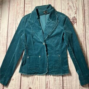Wet Seal Teal Frayed Hem Corduroy Blazer One button vintage